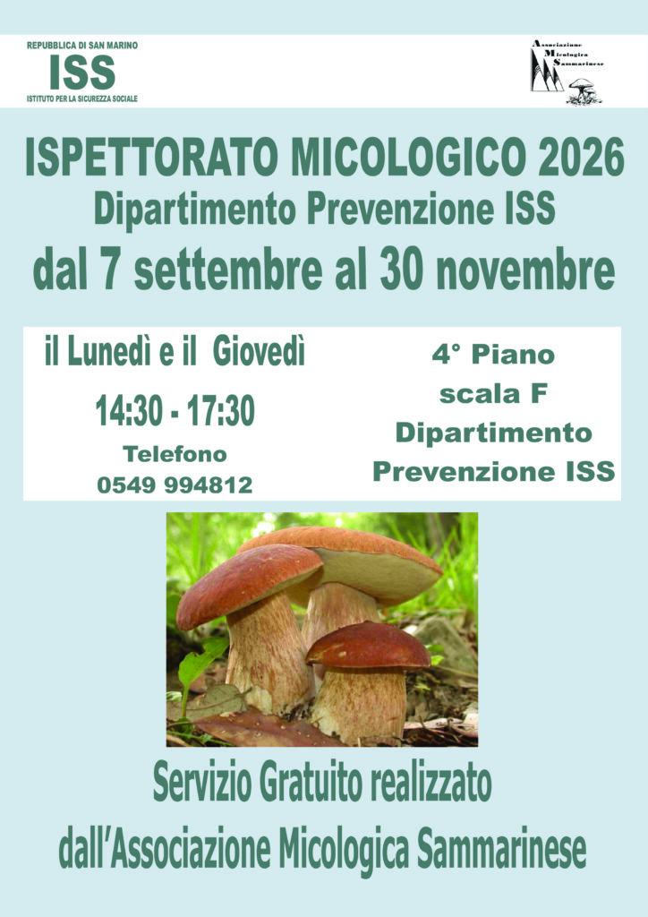 San Marino. Dal 7 settembre riapre l’Ispettorato Micologico del Dipartimento Prevenzione ISS. Servizio gratuito realizzato dall’AMS, il lunedì e il giovedì, dalle 14.30 alle 17.30